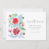 Watercolor Poppy Wildblumen Script Hochzeit Save The Date (Vorderseite)