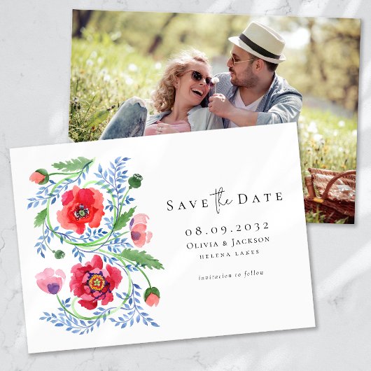 Watercolor Poppy Wildblumen Script Hochzeit Save The Date
