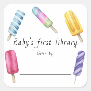 Watercolor Popsicle Baby's erste Bibliothek Quadratischer Aufkleber