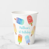 Watercolor Popsicle Blue Boy Birthday Pappbecher (Rückseite)