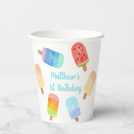 Watercolor Popsicle Blue Boy Birthday Pappbecher