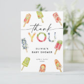 Watercolor Popsicle Ready to Pop Baby Shower Dankeskarte (Stehend Vorderseite)