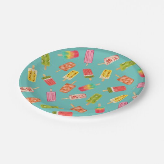 Watercolor Popsicles Sommergeburtsfeier Pappteller (Schrägansicht)