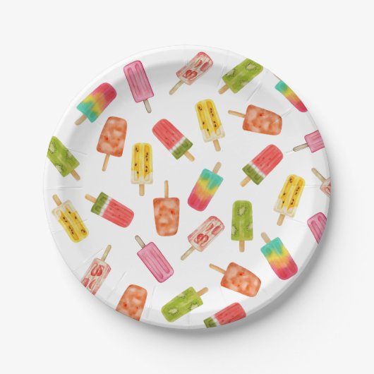 Watercolor Popsicles Sommergeburtsfeier Pappteller (Vorderseite)