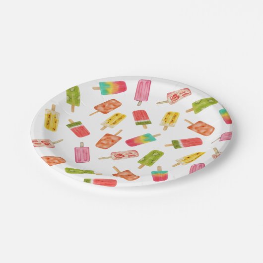Watercolor Popsicles Sommergeburtsfeier Pappteller (Schrägansicht)