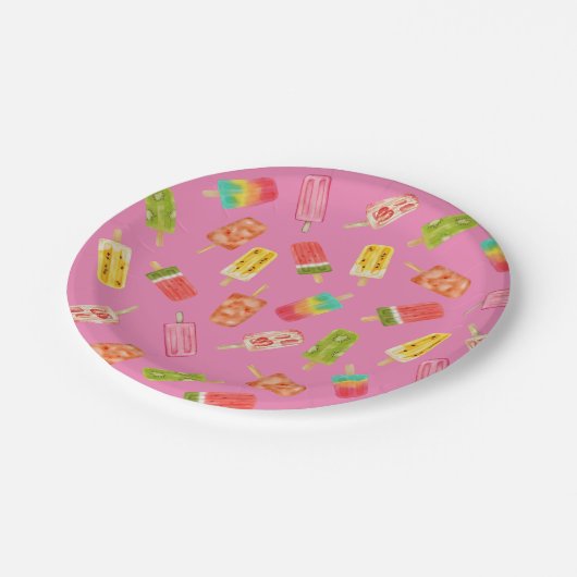 Watercolor Popsicles Sommergeburtsfeier Pappteller (Schrägansicht)