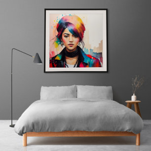 Watercolor Portrait Minimalist illustration Anime Poster