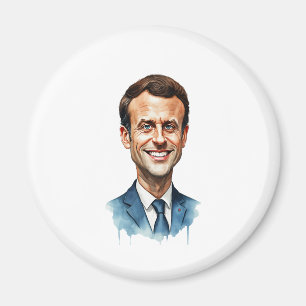 Watercolor Portrait of Emmanuel Macron - Elegant F Magnet