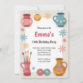 Watercolor Pottery Painting Birthday Party Einladung (Vorderseite)