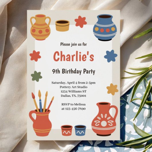 Watercolor Pottery Painting Birthday Party Einladung