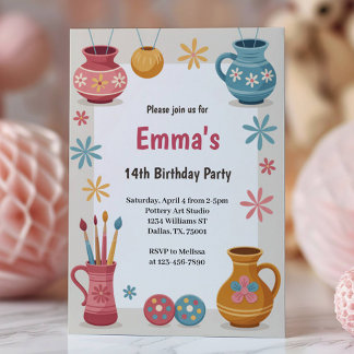 Watercolor Pottery Painting Birthday Party Einladung
