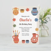 Watercolor Pottery Painting Birthday Party Einladung (Stehend Vorderseite)