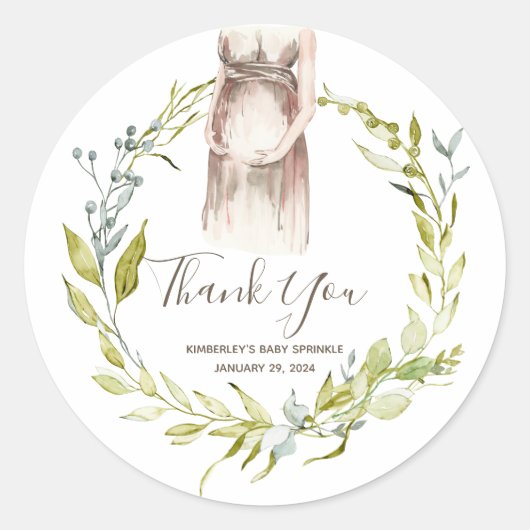 Watercolor Pregnant Woman Baby Dusche Gefallen Kla Runder Aufkleber (Vorderseite)
