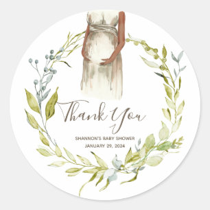 Watercolor Pregnant Woman Baby Showfavorit Runder Aufkleber