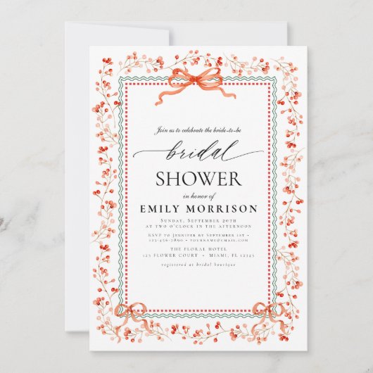 Watercolor Preppy Bow Christmas Bridal Shower Einladung (Vorderseite)