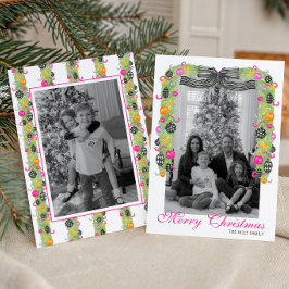 Watercolor Preppy Bright Christmas Garland Photo Feiertagskarte