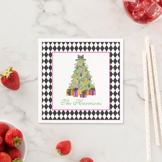 Watercolor Preppy Bright Christmas Tree Serviette (Beispiel)