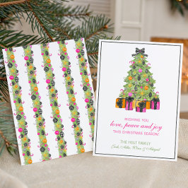 Watercolor Preppy Bright Glamour Christmas Tree Feiertagskarte