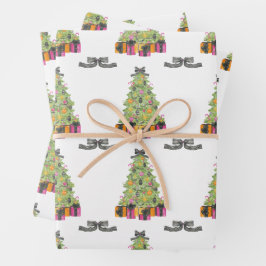 Watercolor Preppy Bright Glamour Christmas Trees Geschenkpapier Set