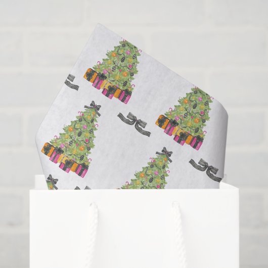 Watercolor Preppy Bright Glamour Christmas Trees Seidenpapier (Geschenktüte)