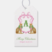 Watercolor Preppy Christmas Leopard Monogram Crest Geschenkanhänger (Vorderseite)