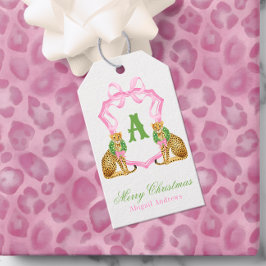 Watercolor Preppy Christmas Leopard Monogram Crest Geschenkanhänger