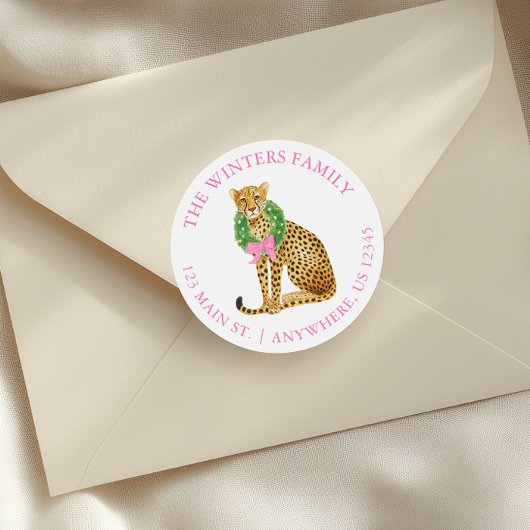 Watercolor Preppy Christmas Leopard Runder Aufkleber