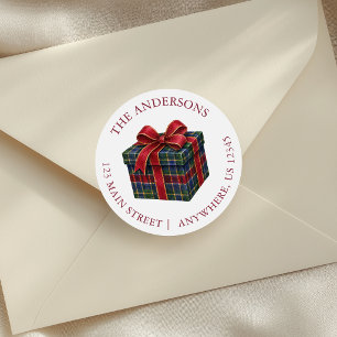 Watercolor Preppy Karo-Weihnachtsgeschenk Adresse Runder Aufkleber