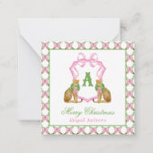 Watercolor Preppy Leopard Christmas Monogram Crest Mitteilungskarte (Vorderseite)