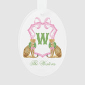 Watercolor Preppy Leopard Christmas Monogram Crest Ornament (Vorderseite)