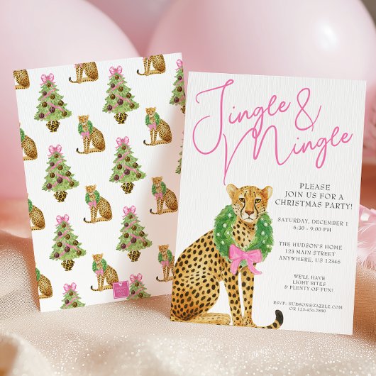 Watercolor Preppy Leopard Christmas Party Einladung