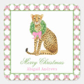 Watercolor Preppy Leopard Christmas Quadratischer Aufkleber (Vorderseite)