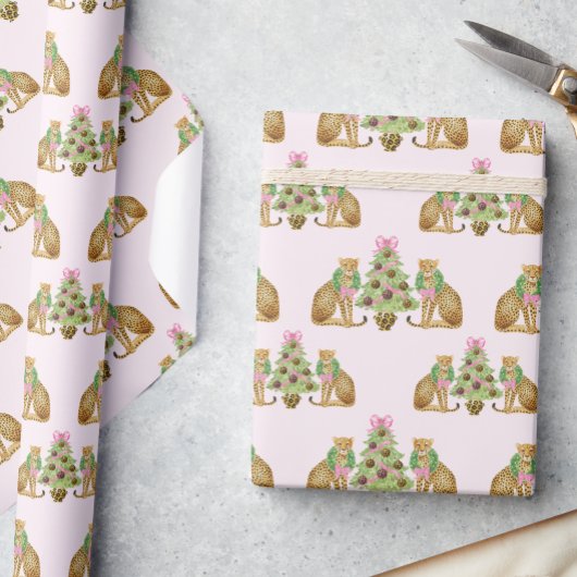 Watercolor Preppy Leopard Christmas Tree Geschenkpapier