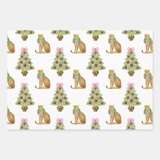 Watercolor Preppy Leopard Christmas Tree Geschenkpapier Set (Vorderseite 3)