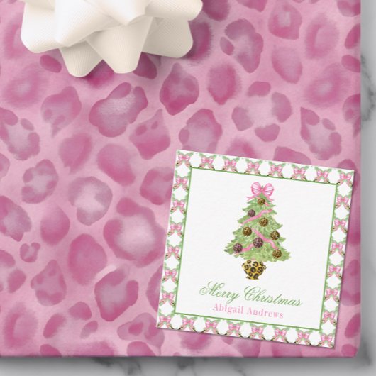 Watercolor Preppy Leopard Christmas Tree Mitteilungskarte