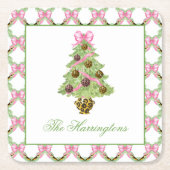 Watercolor Preppy Leopard Christmas Tree Rechteckiger Pappuntersetzer (Vorderseite)