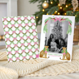 Watercolor Preppy Leopard Garland Christmas Feiertagskarte