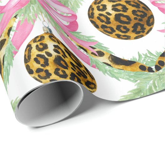 Watercolor Preppy Leopard Garland Christmas Geschenkpapier (Rolleneckpunkt)