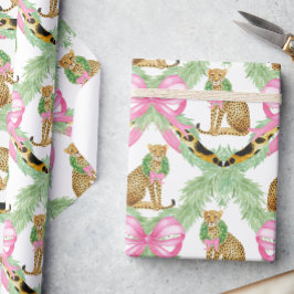 Watercolor Preppy Leopard Garland Christmas Geschenkpapier