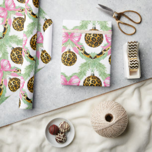 Watercolor Preppy Leopard Girlande Weihnachten Geschenkpapier