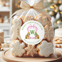 Watercolor Preppy Leopard Monogram Crest Runder Aufkleber