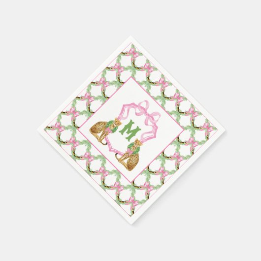 Watercolor Preppy Leopard Monogram Crest Serviette (Ecke)