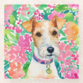 Watercolor Preppy Palm Beach Fox Terrier Dog Glasuntersetzer (Vorderseite)
