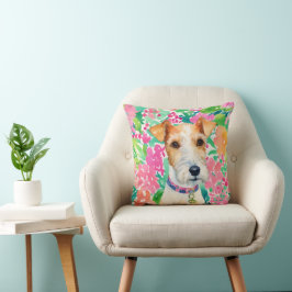 Watercolor Preppy Palm Beach Fox Terrier Dog Kissen