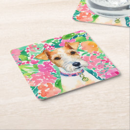 Watercolor Preppy Palm Beach Fox Terrier Dog Rechteckiger Pappuntersetzer