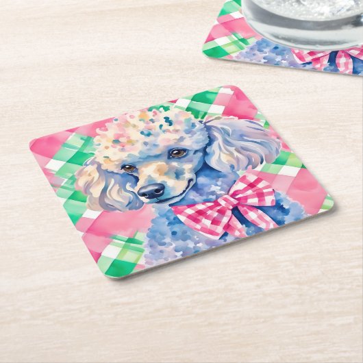 Watercolor Preppy Palm Beach Gingham Poodle Dog Rechteckiger Pappuntersetzer (angewinkelt)