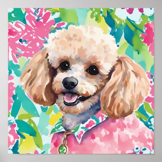 Watercolor Preppy Palm Beach Poodle Dog Poster (Vorne)