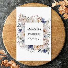 Watercolor Pretty Beige Blue Flowers Floral Visitenkarte