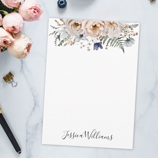 Watercolor Pretty Beige Blue Personalized Floral Mitteilungskarte