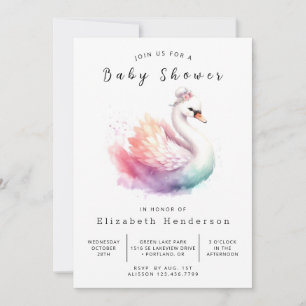 Watercolor Printable Swan Baby Dusche Einladung